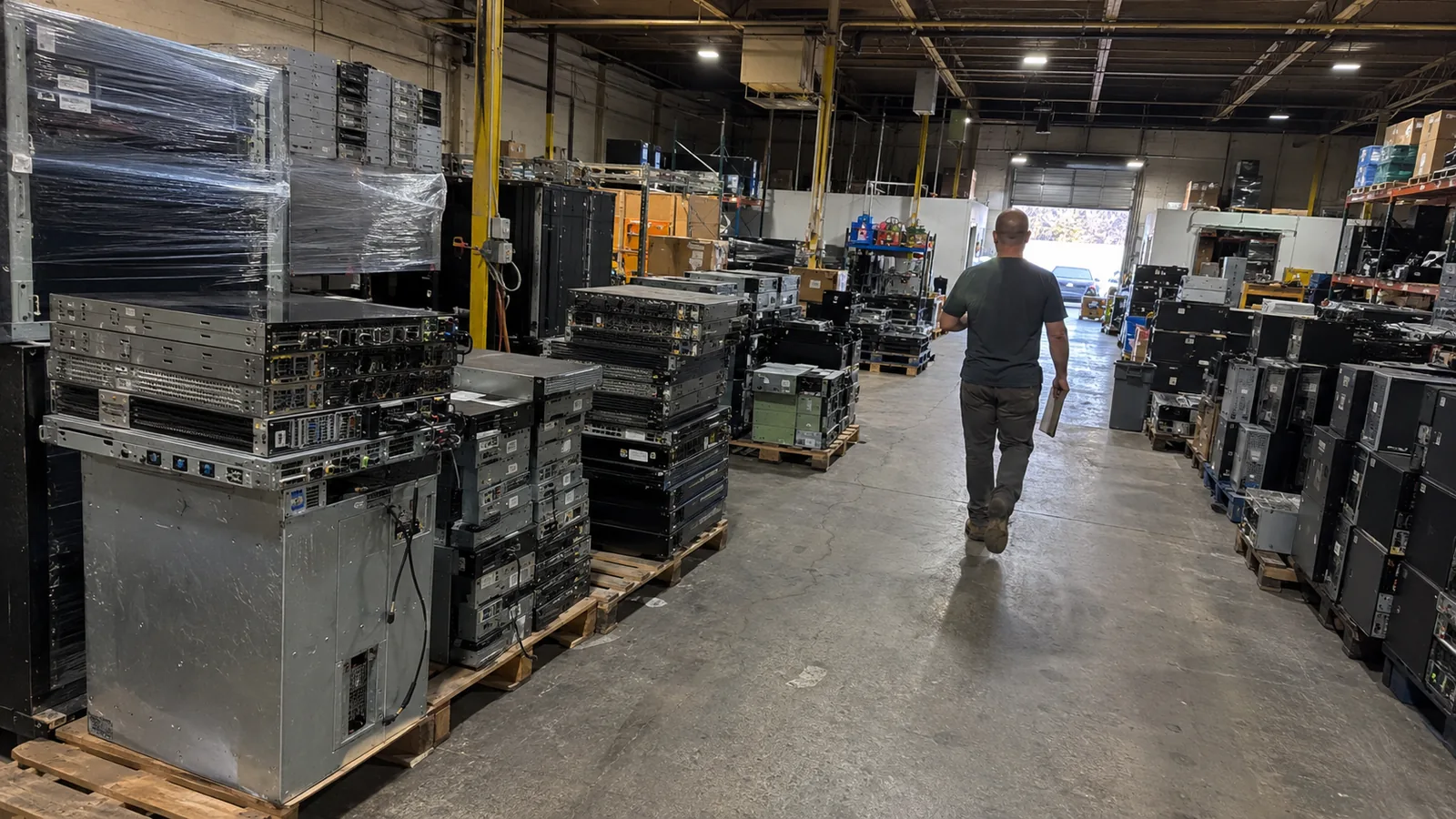 Organized electronics processing area prepared for compliant material handling