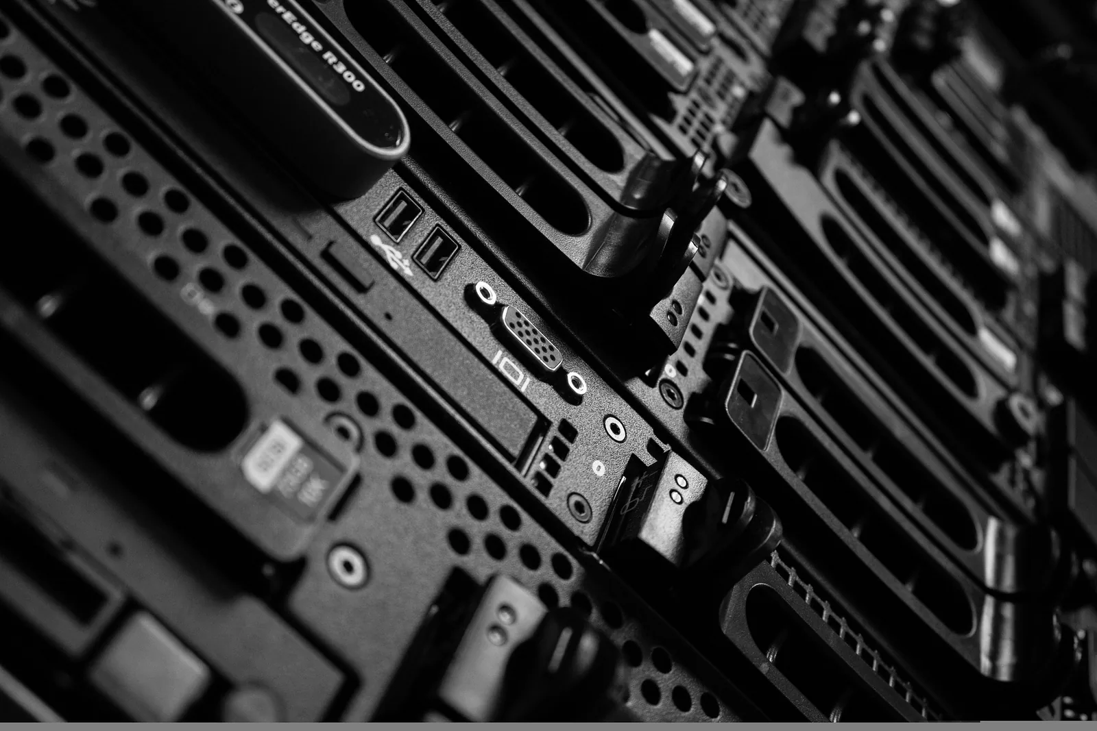 Close-up of server and printer components prepared for material recovery