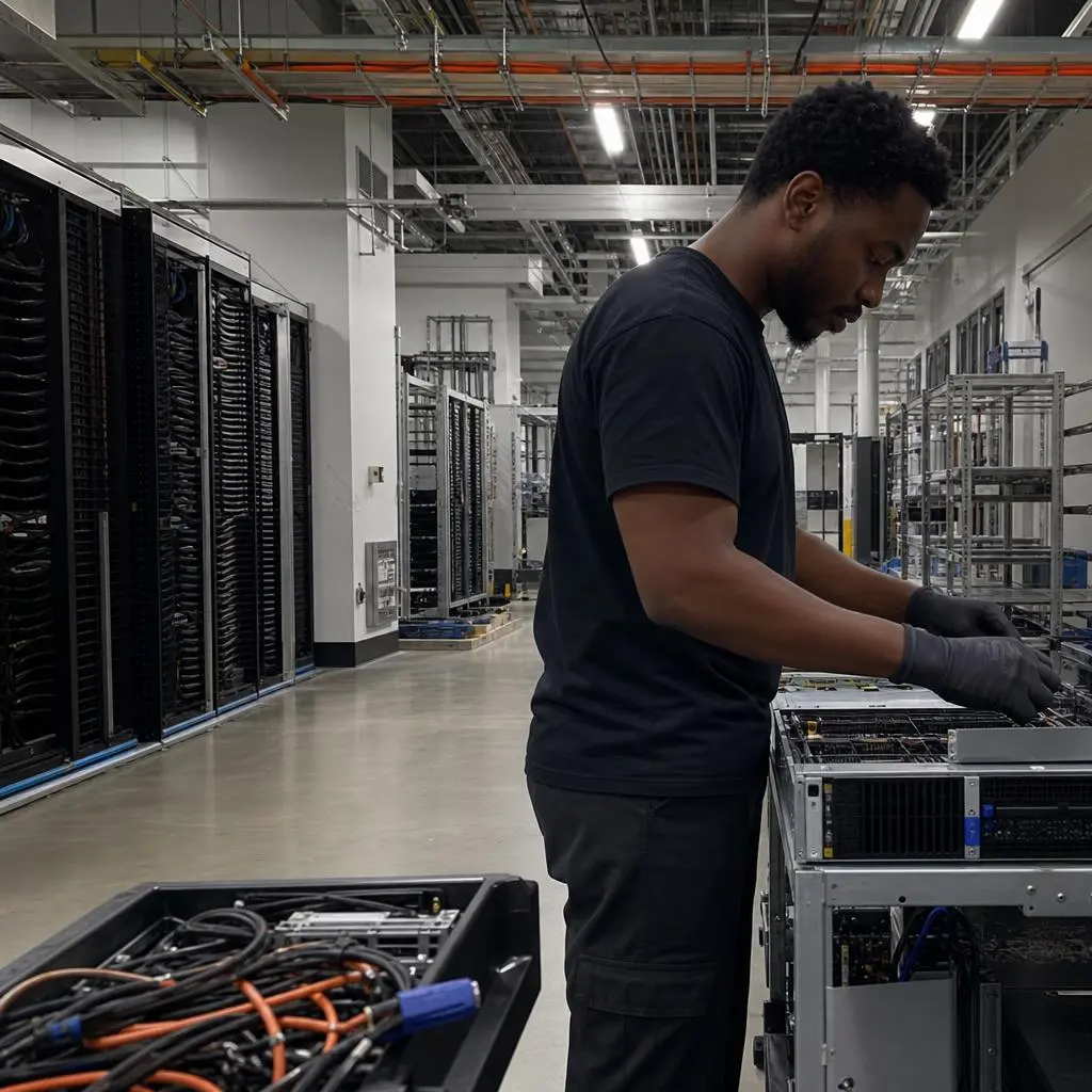 Secure e-waste recycling facility server room